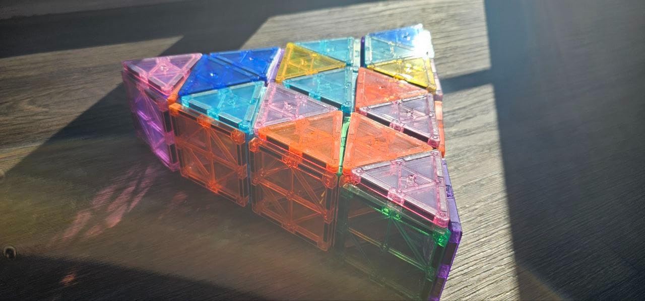 Magnetic Tiles, 130PCS Magnetic Blocks with 2 Cars, Magnet Tiles 3D Clear Building Blocks Set, STEM Sensory Educational Toys Gift for Toddlers Kids Boys 3 4 5 6 7 8 9+ Year Old customer photo 1