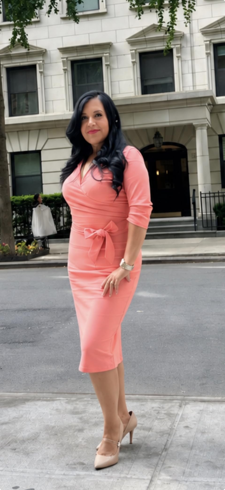 MUXXN Women's Vintage Faux Wrap V Neck 3/4 Sleeve Formal Classic Party Work Dress with Belt customer photo 1