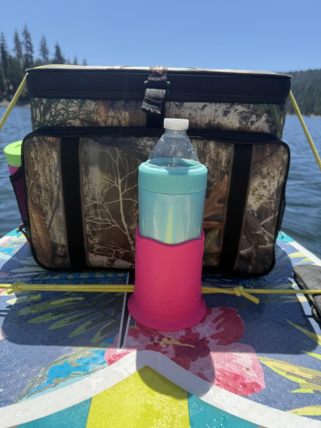 Floatsup Paddle Board Cup Holder - Neon Pink | Works with SUP & Kayak, Fits Cans and Bottles Up to 3 Wide, Secures Under Bungee Cords, No Suction Cup, SUP Accessories customer photo 1
