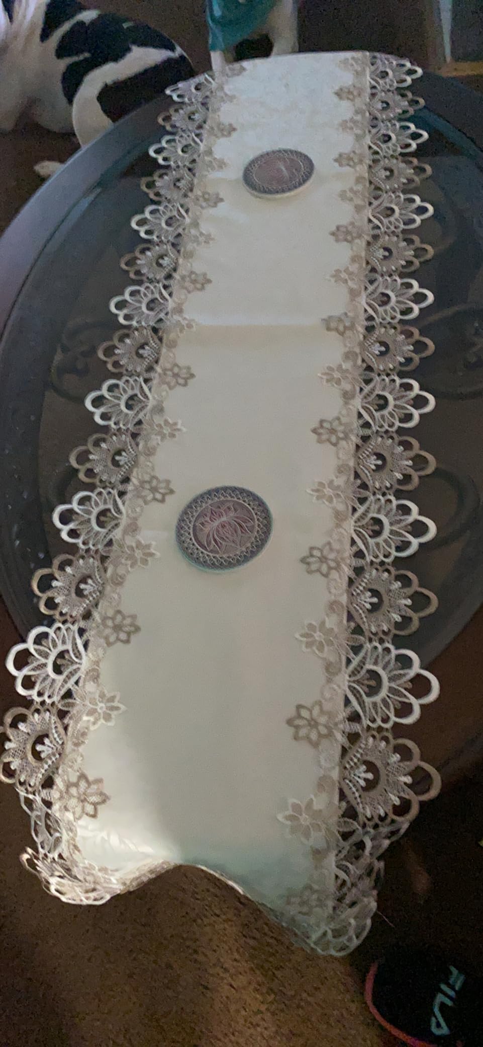AMZALI Macrame Table Runners for Party, 70inch Runner Lace Floral Embroidered Rectangle Dresser Scarf Wedding Tabletop Table Decorations for Home and Dining Room Beige & White customer photo 2