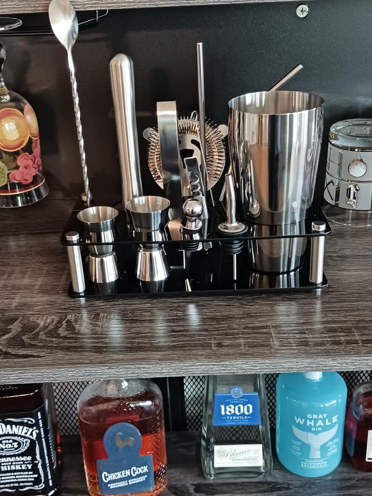 Wukuna Cocktail Shaker Bartender Kit, 15 Pcs Bar Tool with Acrylic Stand | Bar Sets All Practical Bars Accessories, 18/8 Stainless Steel, for Drink Mixing, Bar, Home, Lounge & Party, Gift, Silver customer photo 1