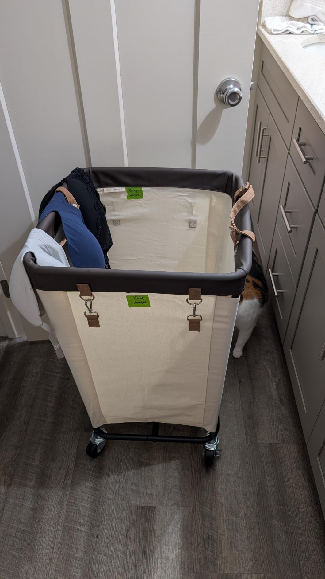 StorageWorks 160L Laundry Basket with Wheels, Rolling Hampers for Clothing | Beige Laundry Basket with Wheels, Metal Frame & Handles, Rolling Hamper for Bedroom, Bathroom, Dorm, Hotel customer photo 2