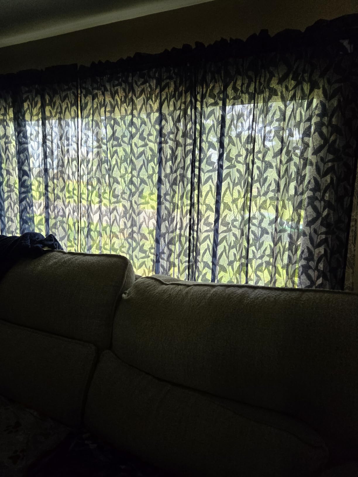 Lecloud Leia 36 Inch Sheer Curtains Sage Green Tiers for Kitchen 2 Pieces, Double Rod Pockets Window Living Room Curtain for Small Window, Jacquard Leaves Voile Bathroom/Bedroom Drapes, 38x36 Inches customer photo 1