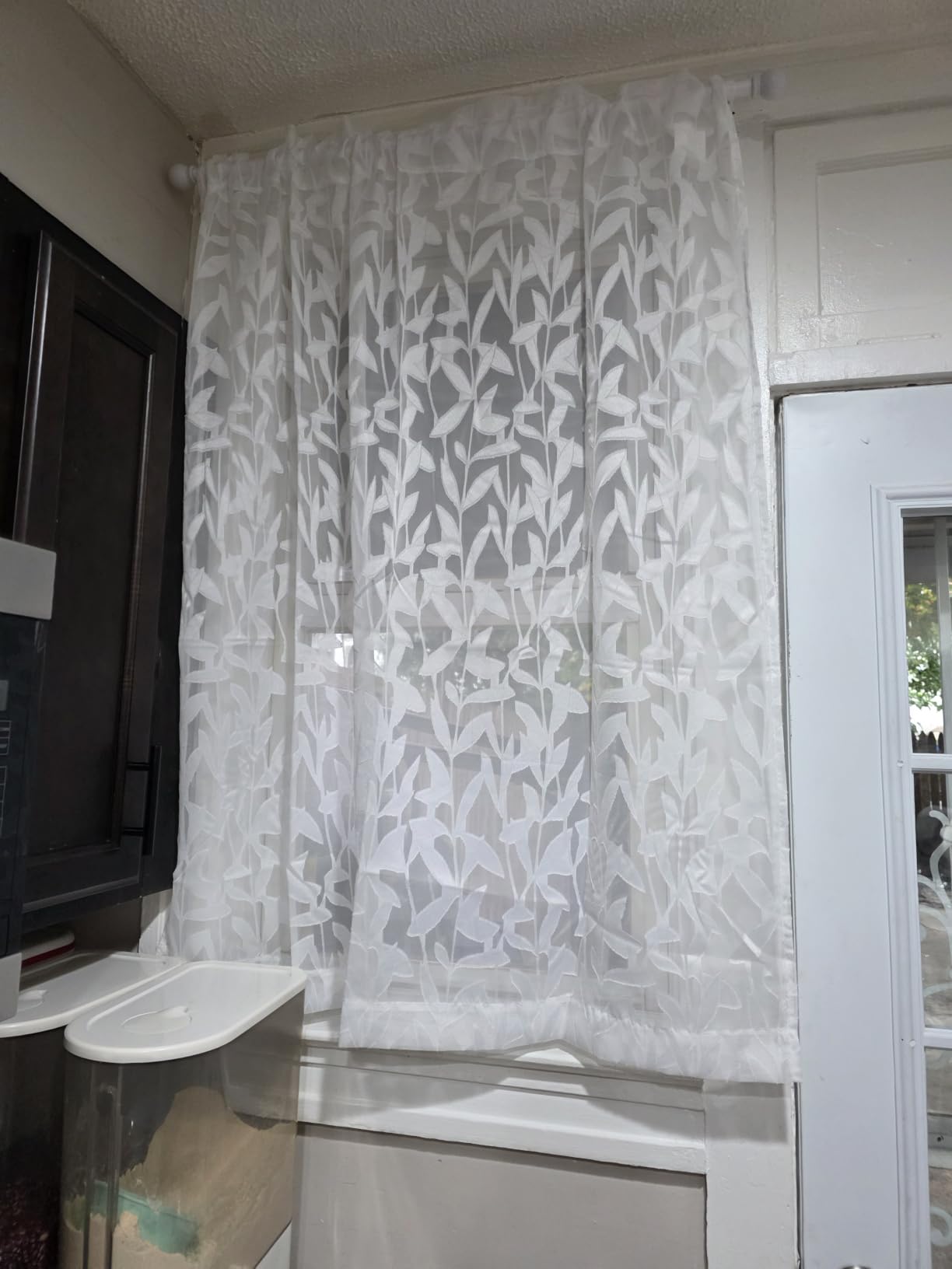 Lecloud Leia 36 Inch Sheer Curtains Sage Green Tiers for Kitchen 2 Pieces, Double Rod Pockets Window Living Room Curtain for Small Window, Jacquard Leaves Voile Bathroom/Bedroom Drapes, 38x36 Inches customer photo 2