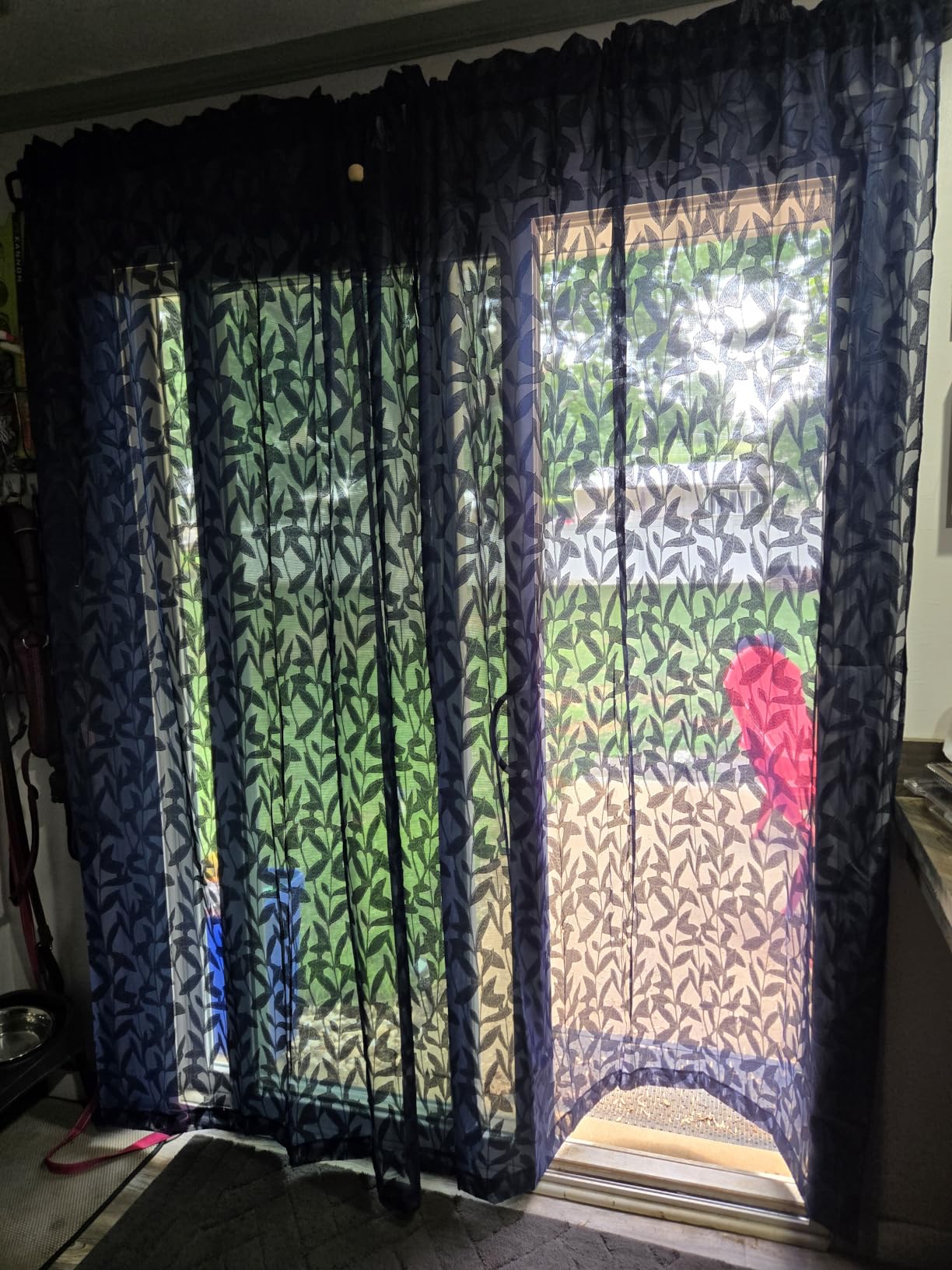 Lecloud Leia 14 Inch Sage Valance for Window Green Sheer Curtains 2 PCS, Jacquard Texture Leaves Semi Voile Living Room Curtain for Small Window, Dual Rod Pockets Bedroom Kitchen Valance, 38W x 14L customer photo 2