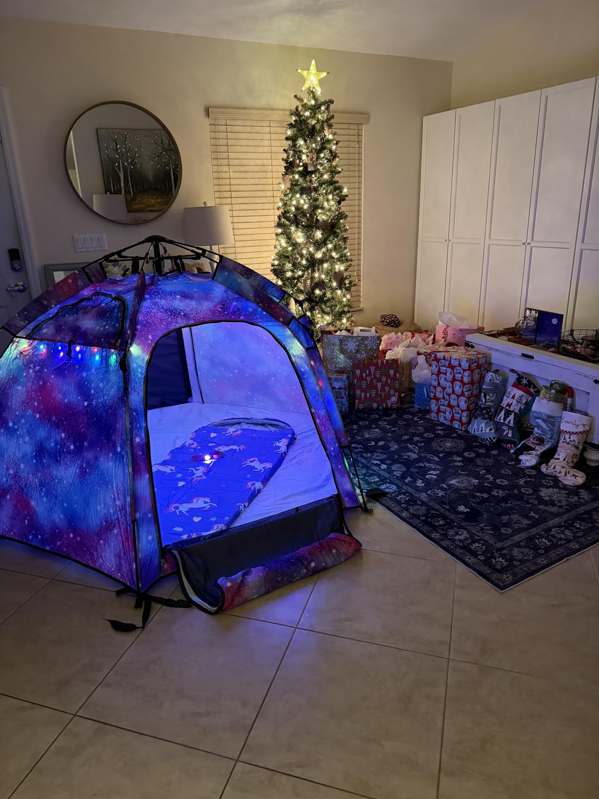Portable Hexagon Kids Play Tent with LED Strip Lights Indoor Children Play House Easy Set-up Space Tent Dream Tent for Night.4-5 Person Birthday Gifts customer photo 2