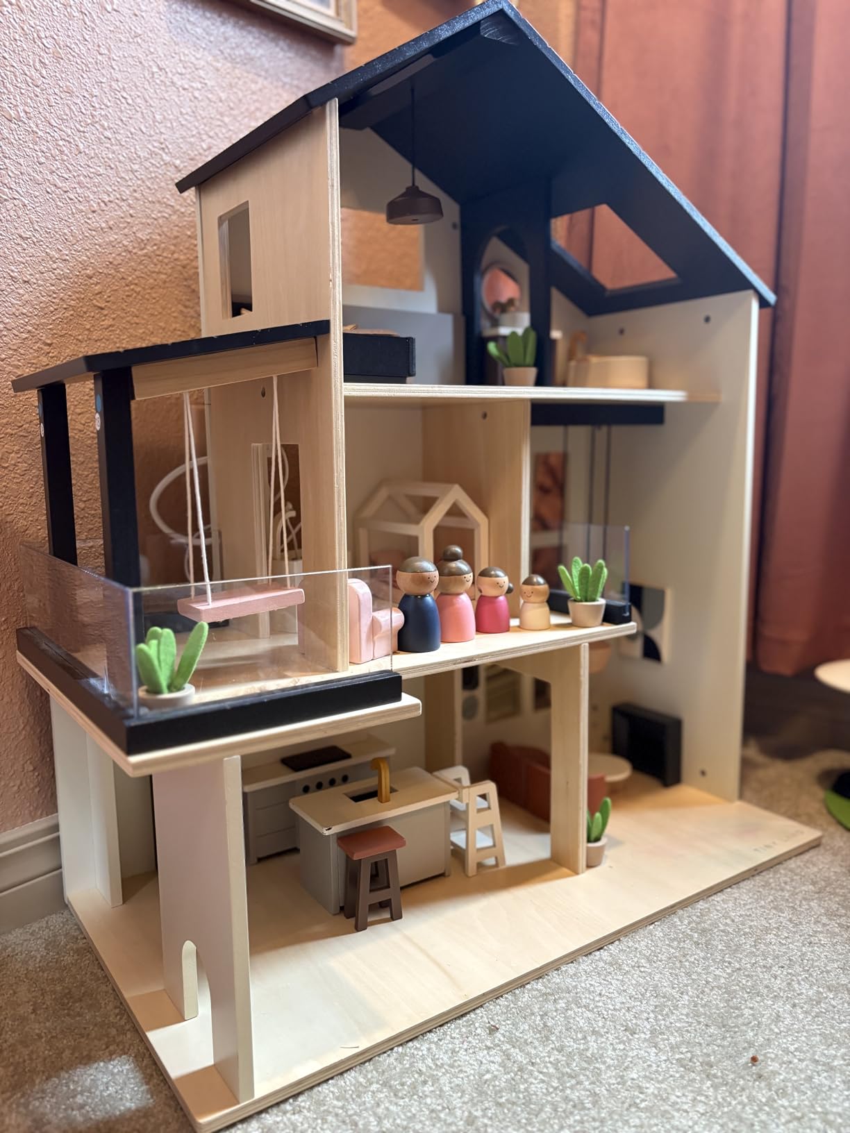Tiny Land Wooden Doll House, Modern Family Dollhouse with Realistic Design | 7 Rooms Dollhouse with 53 PCS Accessories, Montessori Pretend Play Toddler Toy, Ideal Gift for Kids Ages 3+ customer photo 1