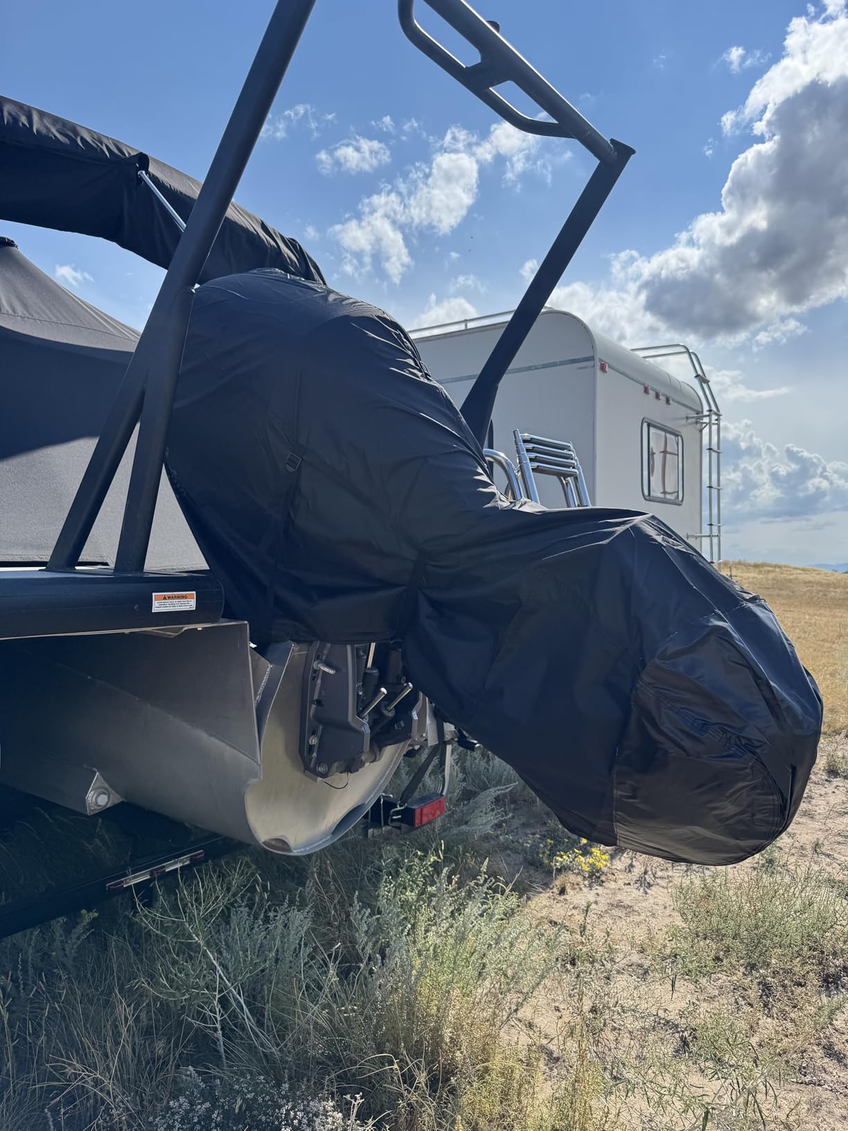 Explore Land Waterproof 600D Full Outboard Motor Cover up to 30 HP, Grey | Fade Resistant, Heavy Duty Polyester, Fits Mercury Yamaha Honda Evinrude Boat Engine customer photo 2