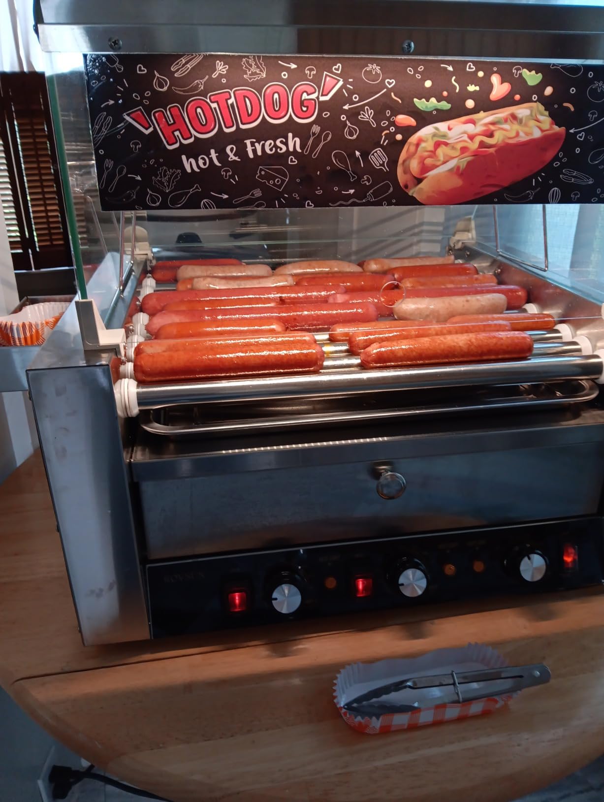 ROVSUN Hot Dog Roller, 30 Hot Dog 11 Rollers ETL Certified, Hot Dog Machine with Bun Warmer, Dual Temp Control, Glass Cover, LED, Side Storage Box, Shelf & Drip Tray for Home Commercial 2000W customer photo 1
