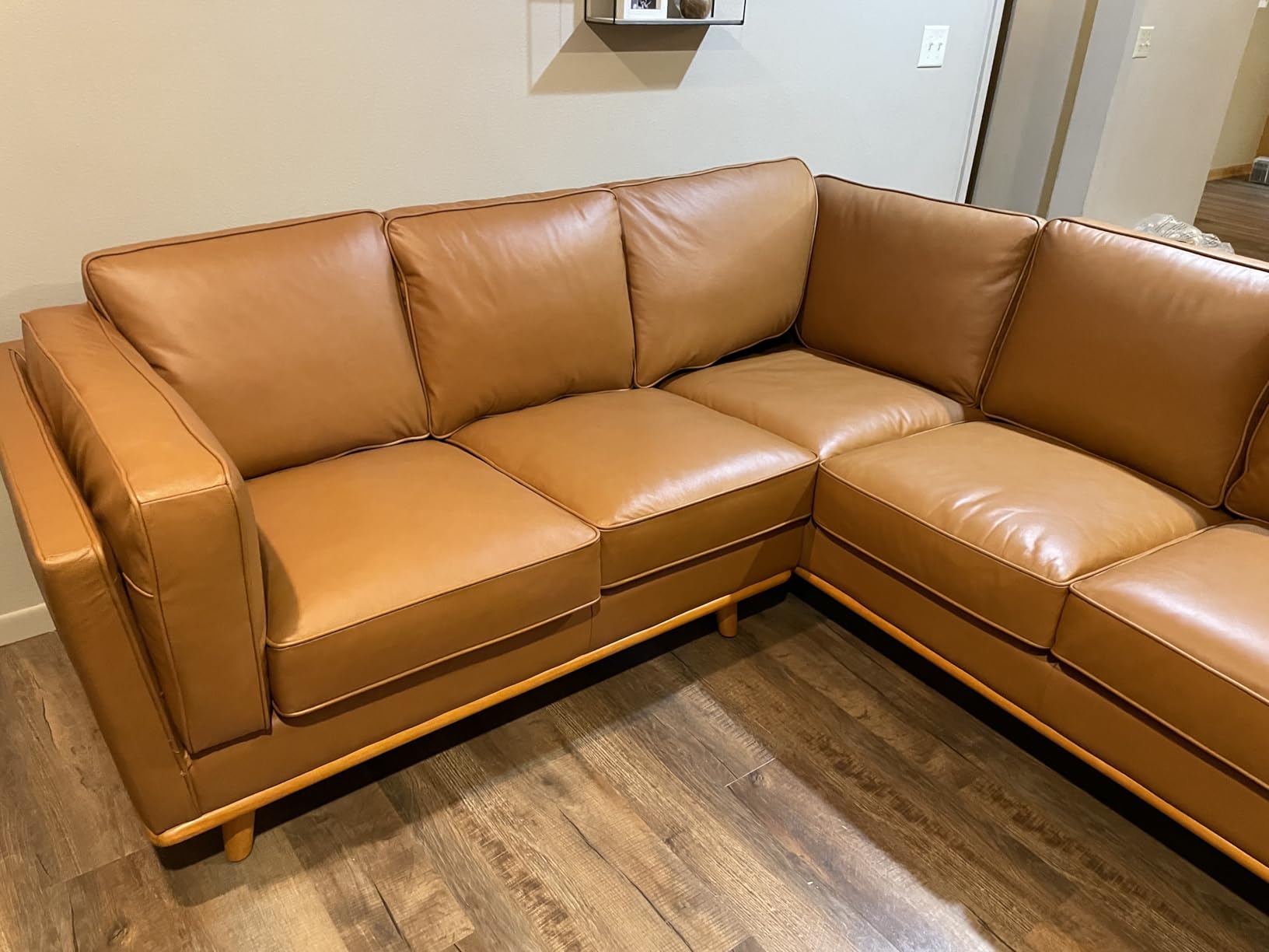 Valencia Artisan Full Leather Sofa - Pure Full Italian Nappa Leather Couch, Solid Wood Accent, Ultimate Comfort (Cognac, L-Shape Sectional) customer photo 2