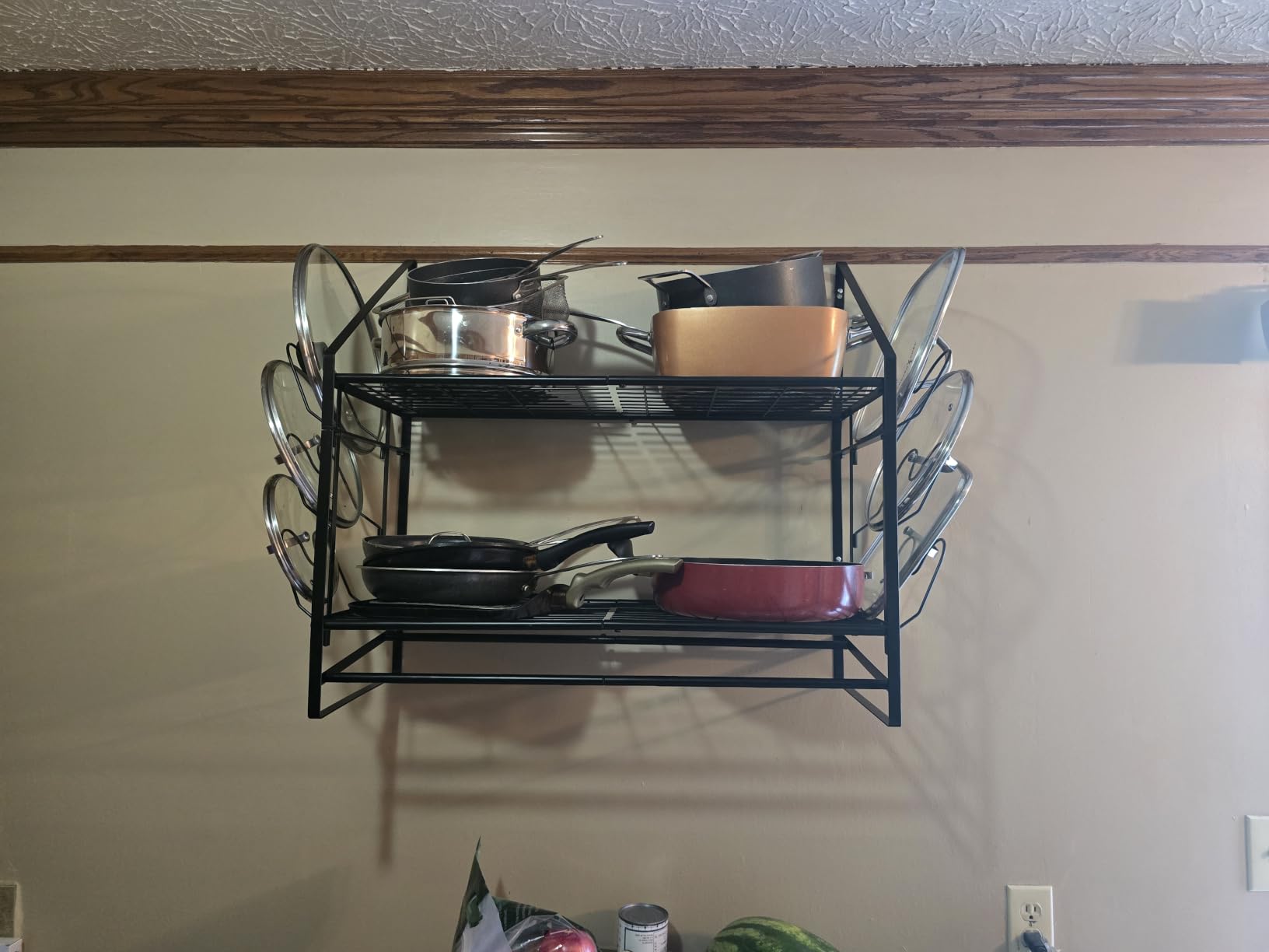 VyGrow 28 Inch Pot Rack Wall Mounted, 2 Tier Pots and Pans Organizer with 20 Hooks and 6 Pot Lid Holders, Heavy Duty Steel Pot and Pan Hanger for Kitchen Cookware Utensils Storage customer photo 2