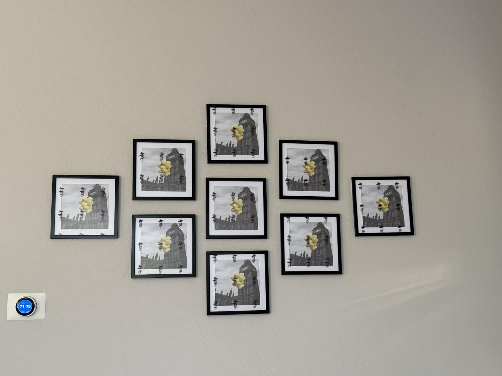 12x12 Picture Frame Set of 9, Display Pictures 8x8 with Mat or 12x12 without Mat, Multi Collage Gallery Square Photo Frames for Wall or Tabletop, Black customer photo 1