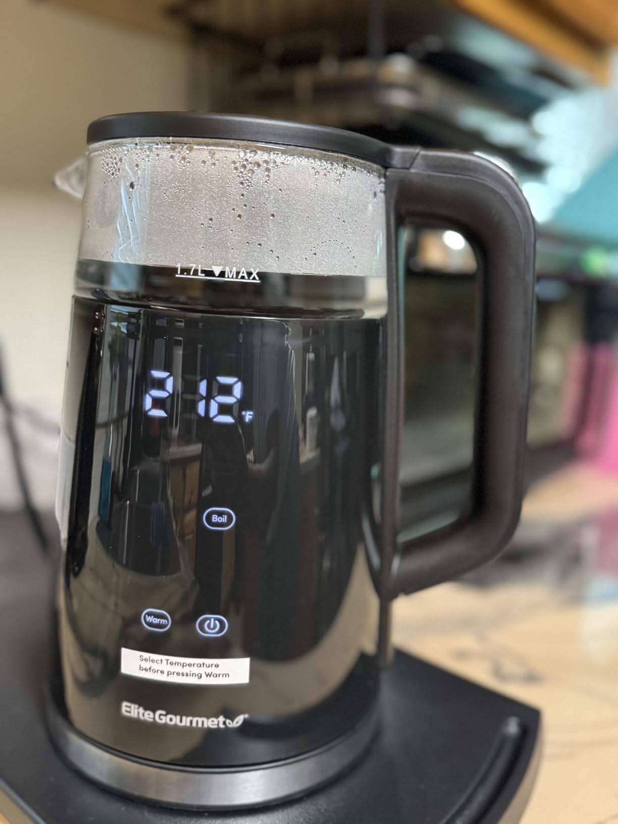 Elite Gourmet 1.7L Dual-Wall Cool-Touch Tea Kettle, Touchscreen, Black | Borosilicate Glass, 304 Stainless Steel Interior, Programmed Digital Keep Warm, Auto Off & Audible Indicator customer photo 2