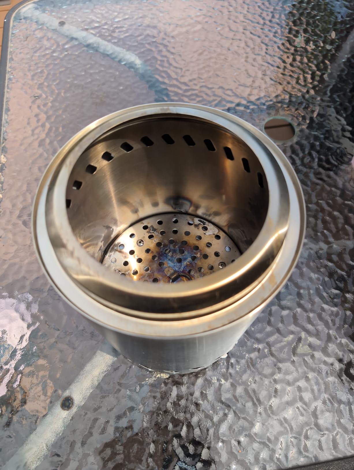 9.7 x 7.1 Inch Tabletop Fire Pit by AmazStove, Low Smoke Camping Stove for Outdoor Safe Burning Firepits, Fueled Pellets or Wood, Travel Bag Included (Silver) customer photo 2