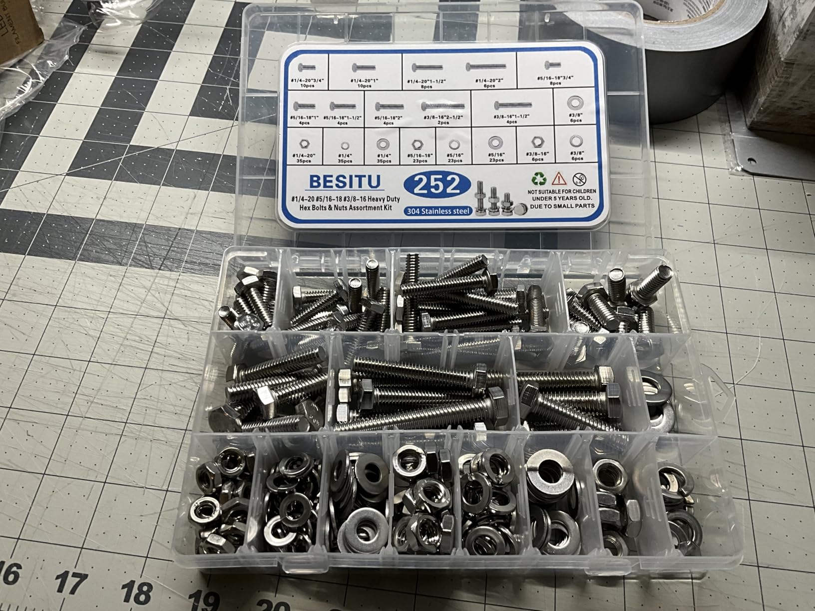 Besitu 252Pcs Hex Bolts and Nuts Assortment Kit, 1/4-20, 5/16-18, 3/8-16 Assorted Bolts Nuts and Washers Kit, 304 Stainless Steel Machine Screw Sets with Case customer photo 2