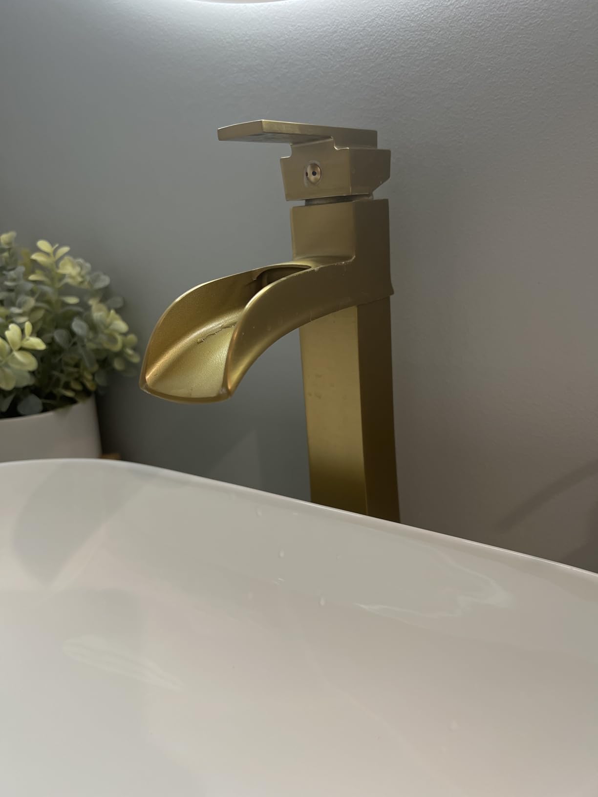 Vessel Sink Faucet Black, 12 Inch Waterfall Tall Bathroom Faucet One Hole with Pop-Up Drain & Pre-Installed Hoses, Single Handle for Bathroom Sink Bowl Deck Mount, Modern, Brass Material customer photo 1