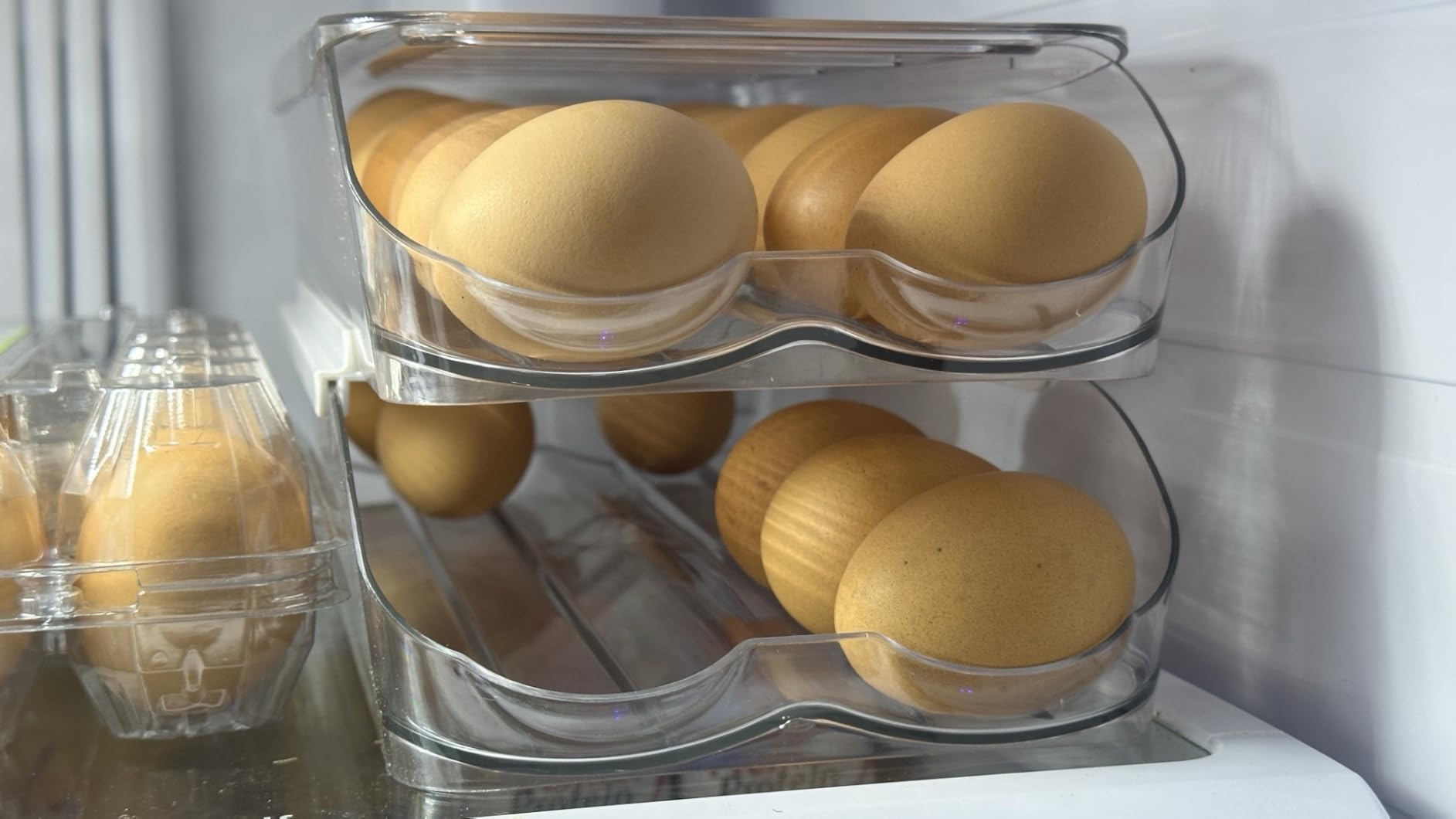 RoskDeewat Egg Holder for Fridge, Automatic Rolling Egg Container -2 Tier customer photo 1
