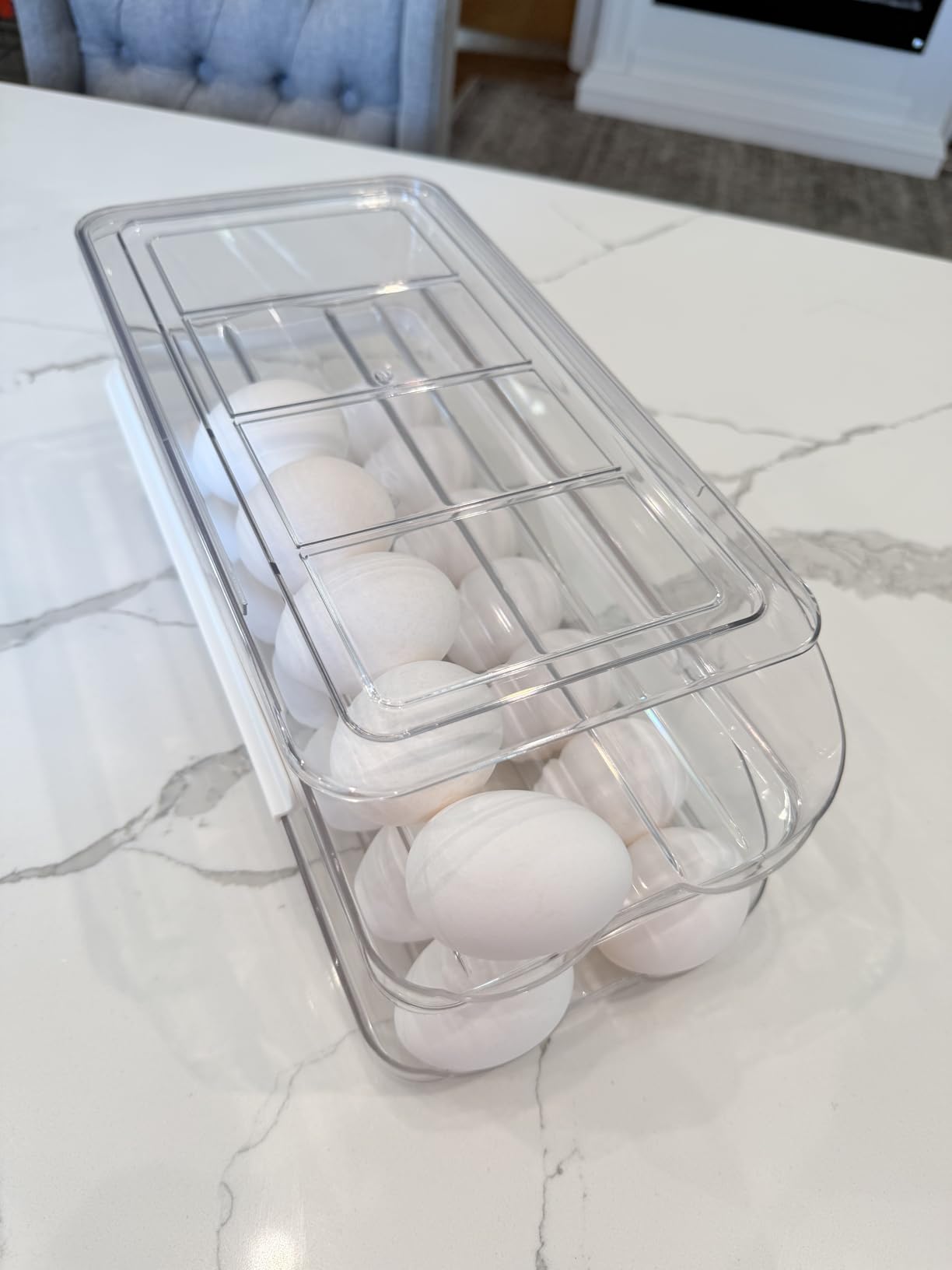RoskDeewat Egg Holder for Fridge, Automatic Rolling Egg Container -2 Tier customer photo 2