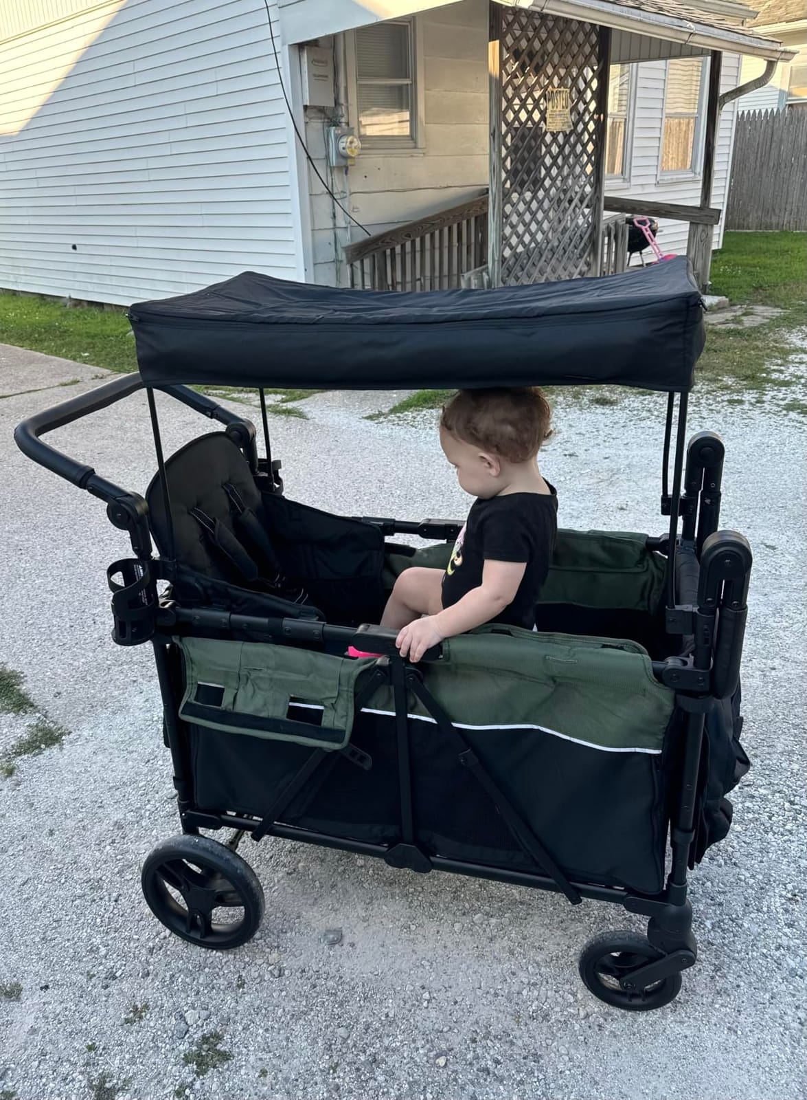 Jeep Aries Stroller Wagon by Delta Children Premium Wagon for 2 Kids with Convertible Seats, Adjustable Push/Pull Handles, Removable Canopy & Flat Fold - Greenguard Gold Certified, Black/Green customer photo 2