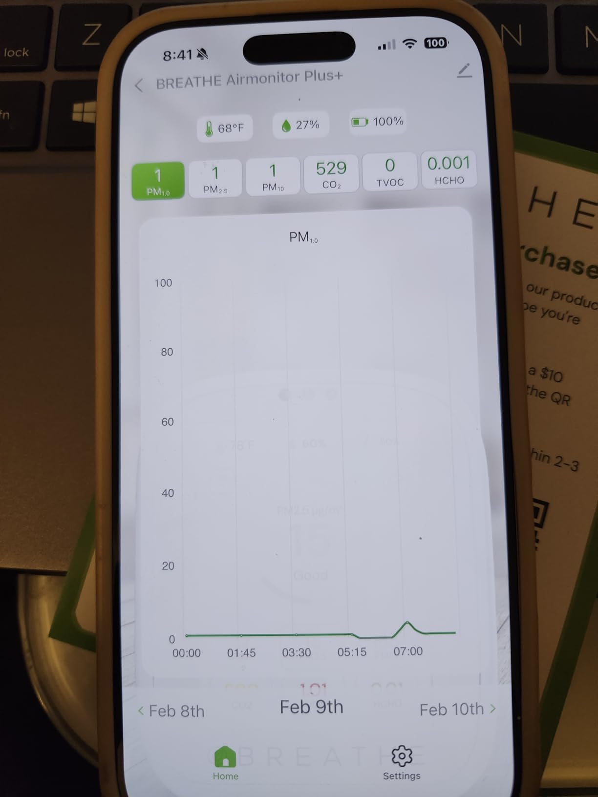 BREATHE Airmonitor Plus Indoor Air Quality Monitor w/CO₂, PM & App. Gen 2. | Professional-Grade NDIR Sensor, PM1, PM10, TVOC, Formaldehyde, Smart Alerts, 90-Day History, CSV Export. 6 Hour Battery Life. customer photo 2