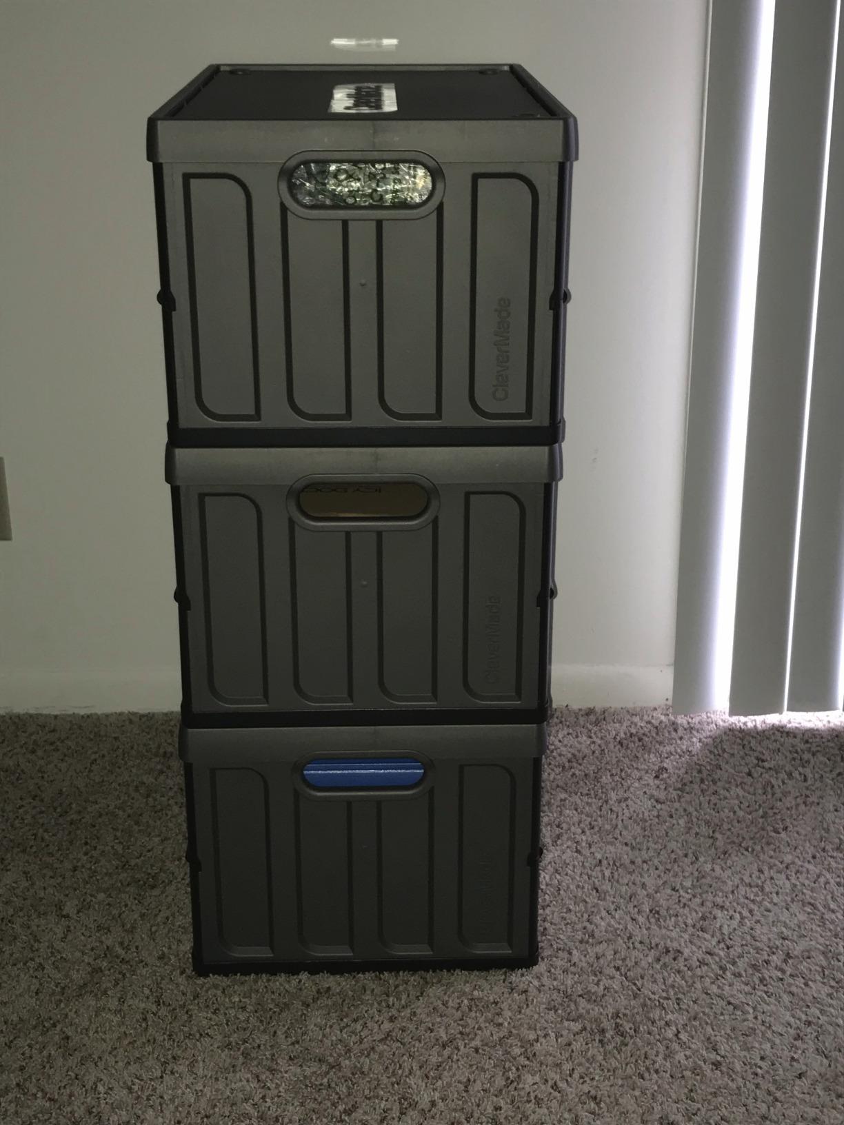 CleverMade Collapsible Storage Bins with Lids, 46L, 3 Pack, Stone | Keep Stored Items Covered and Stackable | Each Bin Holds 75 lb, the Lid Stores Underneath, and the Crate Folds to 2.5 Inches customer photo 1