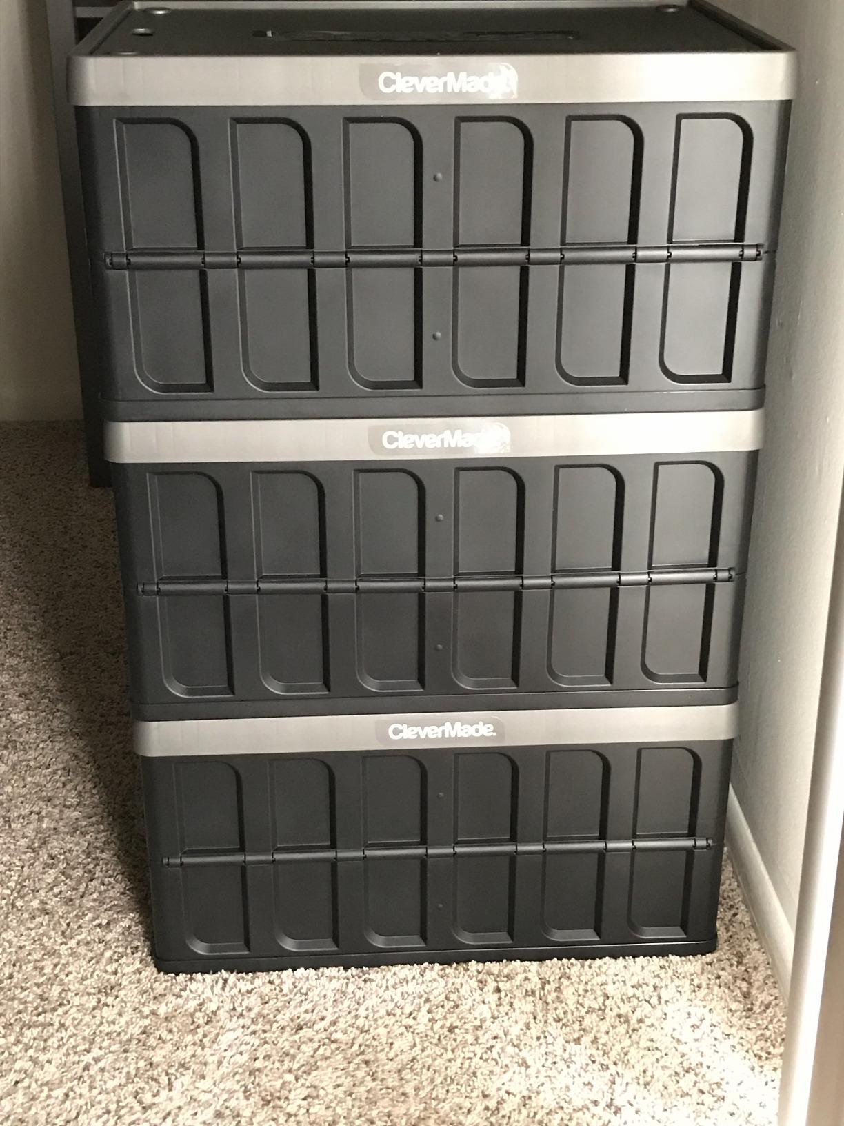 CleverMade Collapsible Storage Bins with Lids, 46L, 3 Pack, Stone | Keep Stored Items Covered and Stackable | Each Bin Holds 75 lb, the Lid Stores Underneath, and the Crate Folds to 2.5 Inches customer photo 2