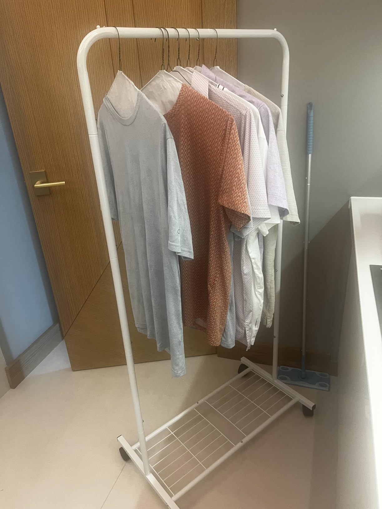 Sakugi Clothes Rack - Clothing Rack with Storage Mesh Shelf & Casters, Heavy-Duty Metal Clothing Rack for Hanging Clothes, Dresses, Coats, Large Load Capacity, Easy Assembly, Black customer photo 2