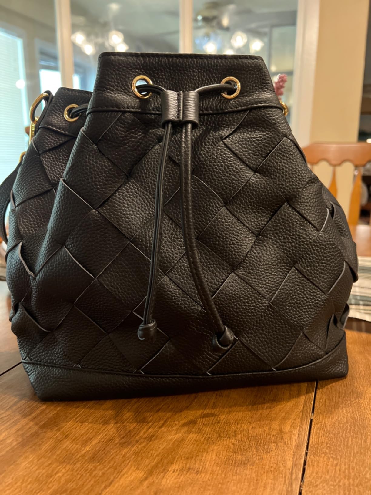Kattee Woven Leather Bucket Bags for Women, Drawstring Crossbody Hobo Purses and Shoulder Handbags with 2 Straps customer photo 1
