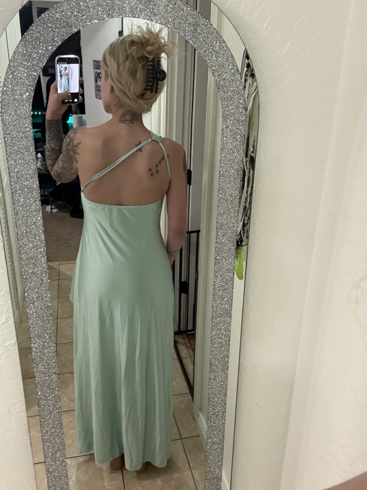 Memoriesea Women's High Split Wedding Guest Party Maxi Dress | One Shoulder,Stretchy Bodycon Maxi Dress,Cocktail Formal Homecoming,Elegant Bridal Shower Bridesmaid Birthday Party Holiday customer photo 2