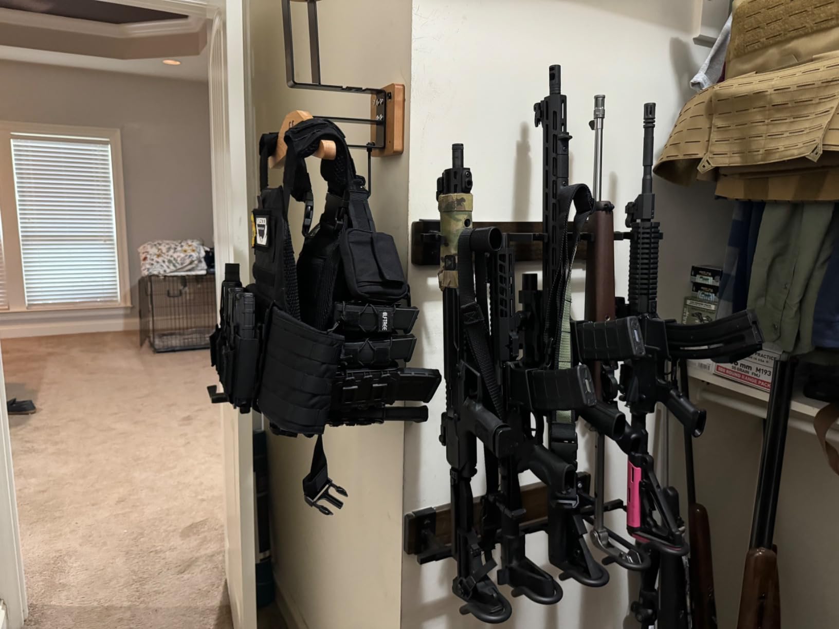 StoreYourBoard Indoor Vertical 5 Gun Rack for Wall, Rustic Wood - Wall Gun Rack, Vertical Rifle Rack, Shotguns and Rifles, Firearm Wall Mount, Holds 100 lb customer photo 2