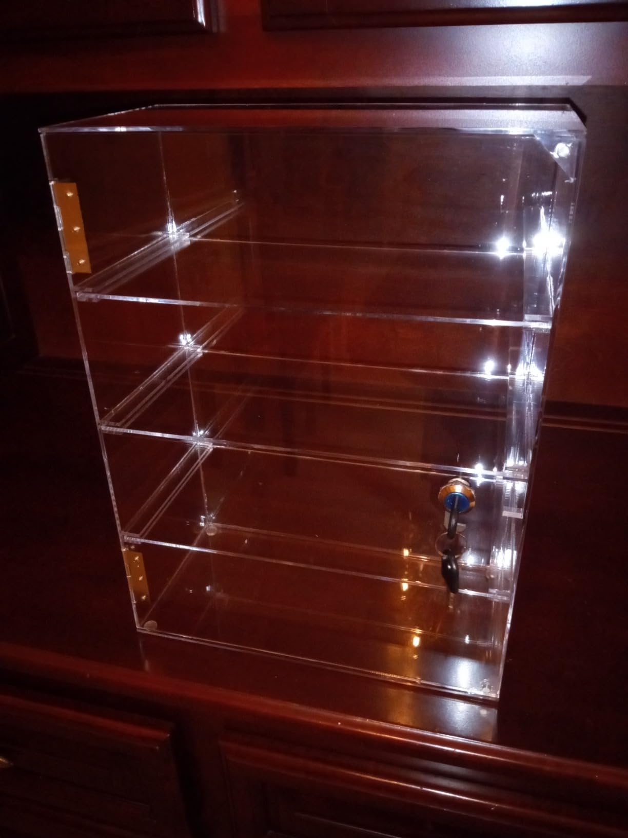 4 Shelf Acrylic Display Case with Lock, Cabinet for Collectibles | Clear lockable countertop showcase, vitrinas para colecciones, small case for figures, jewelry, bobblehead, perfume, knife customer photo 1