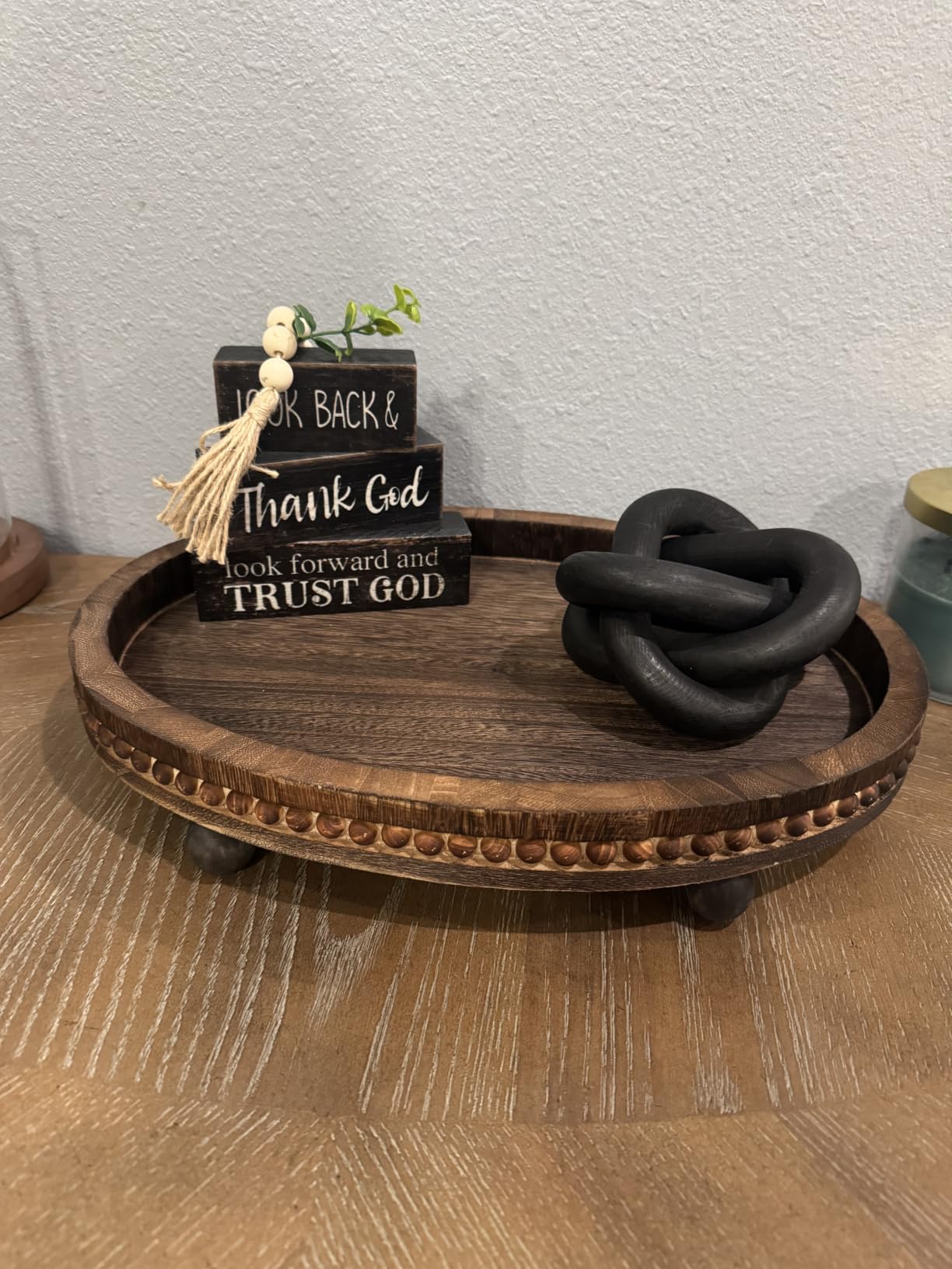 HouseJoy Wooden Decorative Tray for Table: 16x11.8in Wood Beaded Tray | Decor Tray for Coffee Table/Home/Living Room/Bathroom - Serving Tray for Kitchen Dining customer photo 1