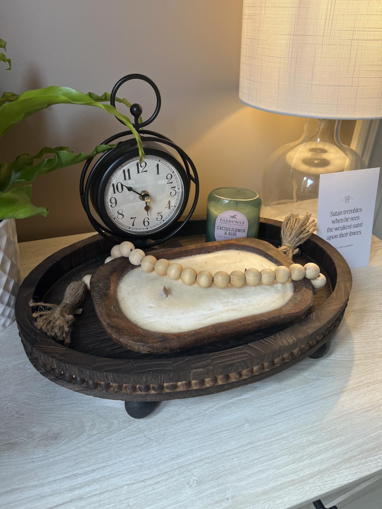 HouseJoy Wooden Decorative Tray for Table: 16x11.8in Wood Beaded Tray | Decor Tray for Coffee Table/Home/Living Room/Bathroom - Serving Tray for Kitchen Dining customer photo 2