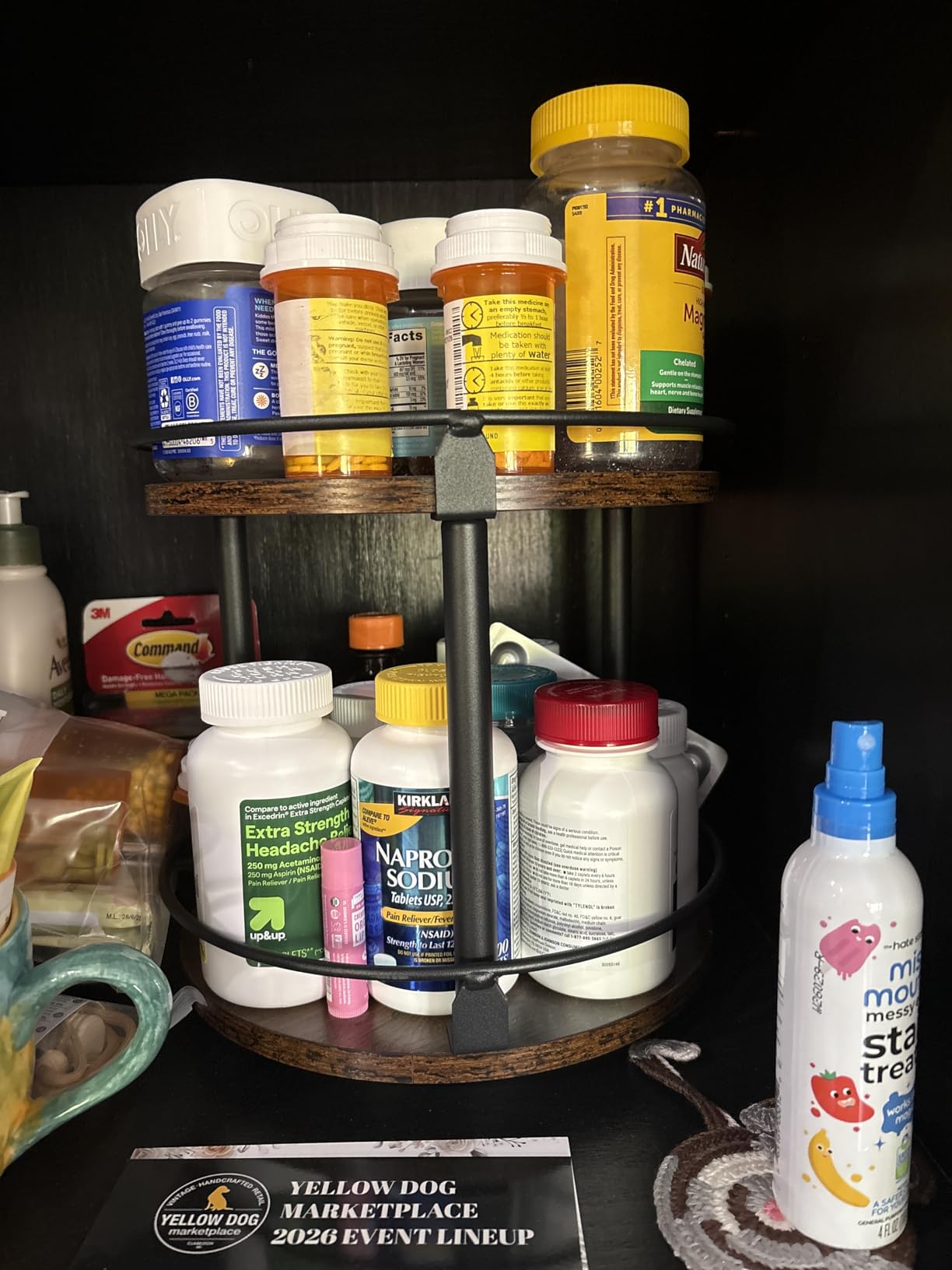 YATINEY 3-Tier Lazy Susan Organizer, Rotating Spice Rack, Spinning Organizer, Industrial Turntable Spice Rack Organizer for Cabinet, Kitchen Countertop, Pantry, Rustic Brown and Black SR23BR customer photo 2