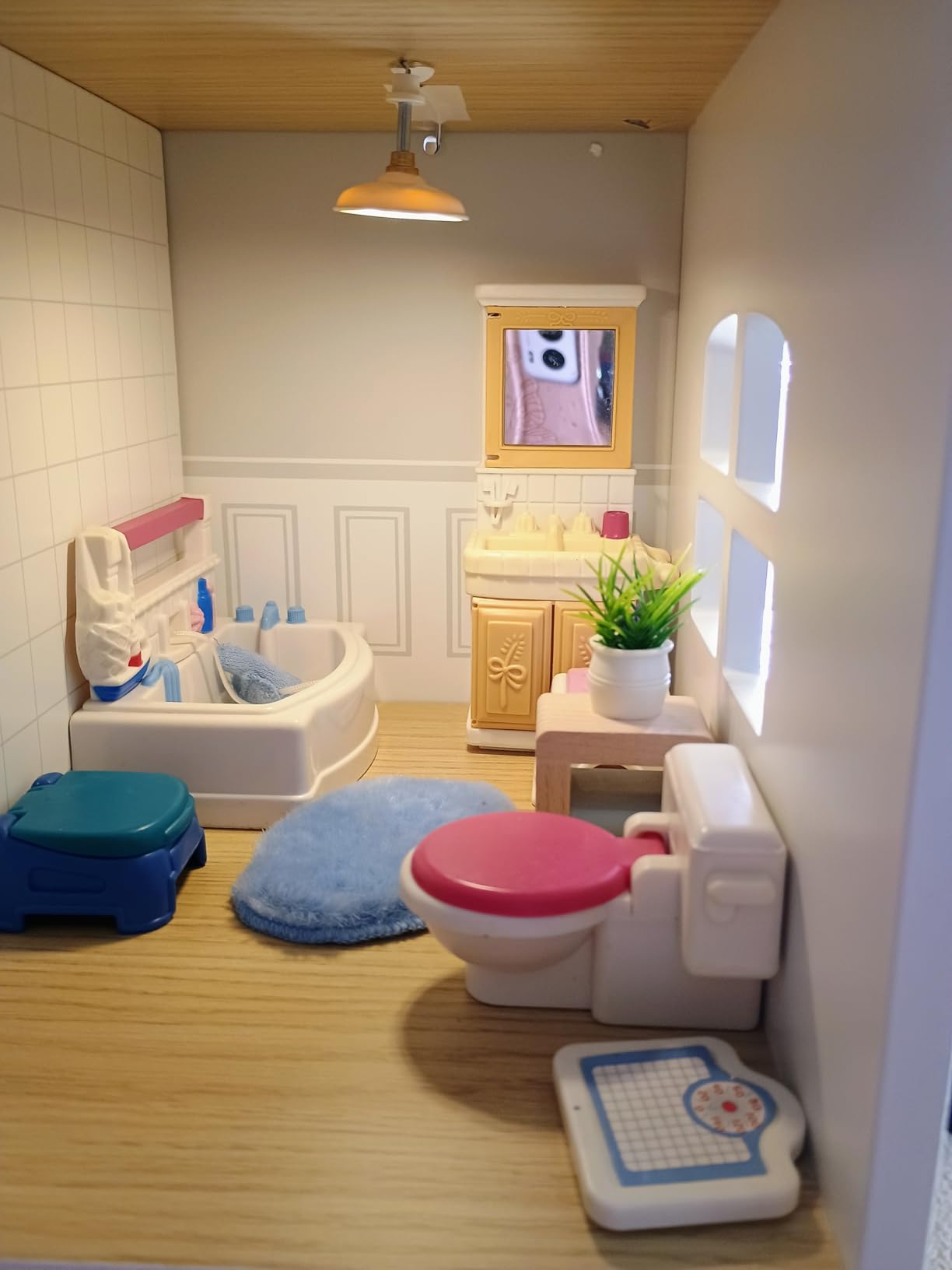 ROBOTIME Wooden Dollhouse, Doll Houses Playset with 24 Pcs Furniture for 4, 5, 6-Inch Dolls, Dollhouse Gift for 3+ Year Old Girls (Pink) | Modern open dollhouse for 4-6in dolls, encourages family role-play and storytelling customer photo 1