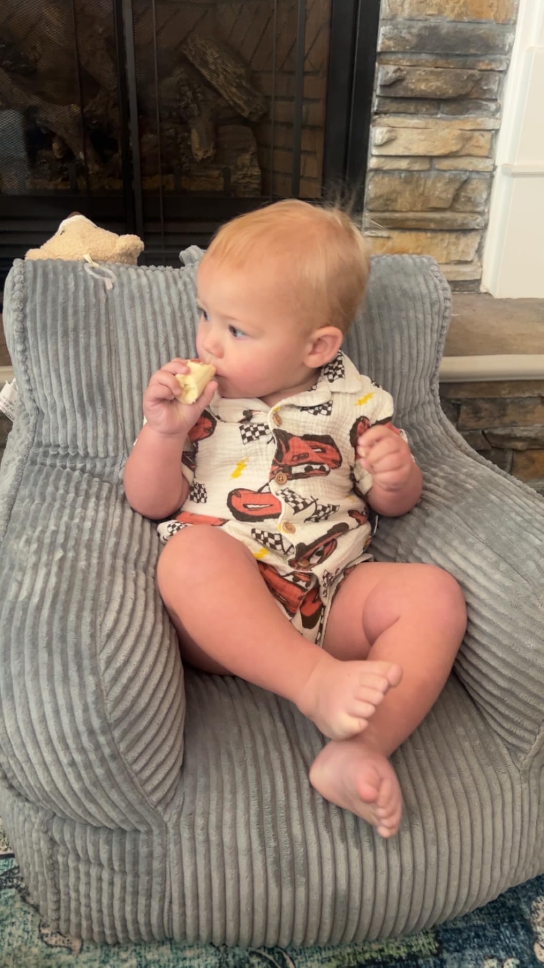 MOMCAYWEX Kids Bean Bag Chair with a Plush Bear, Comfy Toddler Chair for Boys and Girls, Grey customer photo 2