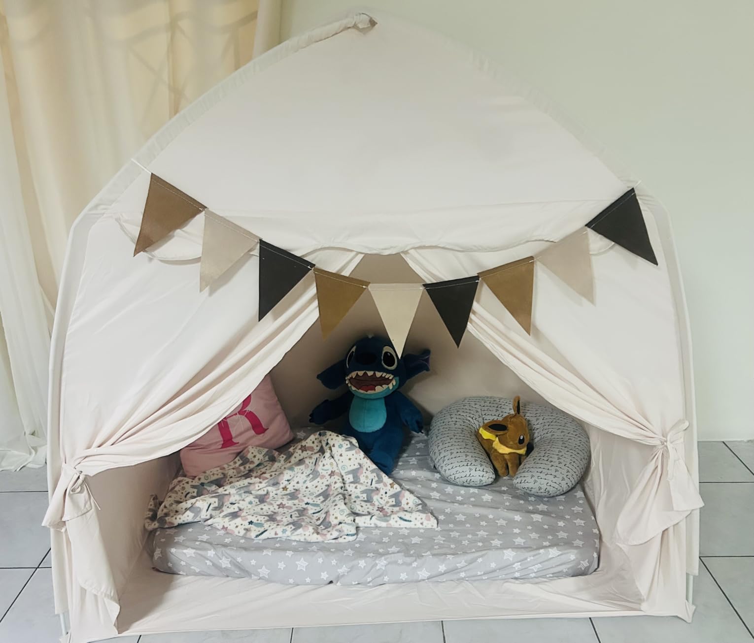 Little Dove Extra Large Kids Play Tent with Flags & Star Lights, Portable & Foldable Teepee Tents, Dome Tent Playhouse for Indoor & Outdoor Use, Kids Tent for Boys & Girls, 59x39x59 in, Cream customer photo 2