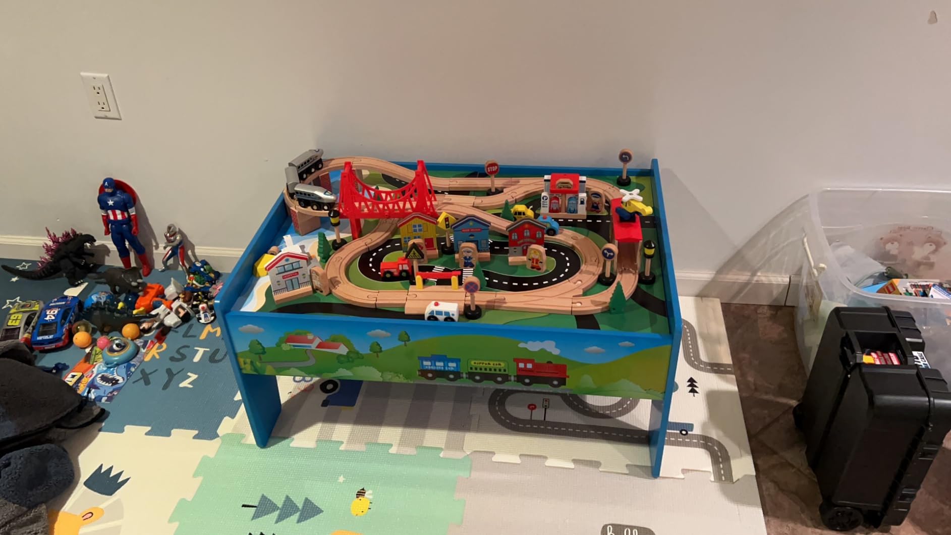 INFANS Train Table, 80 Pieces Wooden Kids Activity Toy Table Playset with Reversible Detachable Tabletop, Tracks, Train, Railway, City, Gift for Toddler Boys Girls Ages 3+ (32.5
