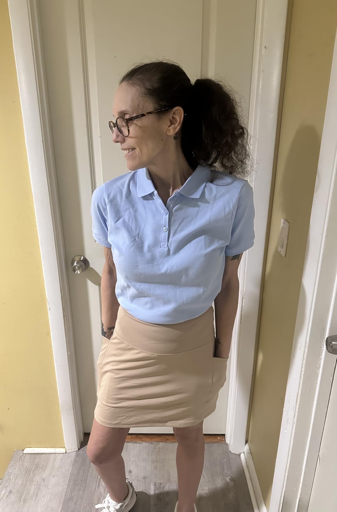 Women's Golf Skirts Skort 4 Side Pockets High Waisted Stretchy Tennis Skirt customer photo 2