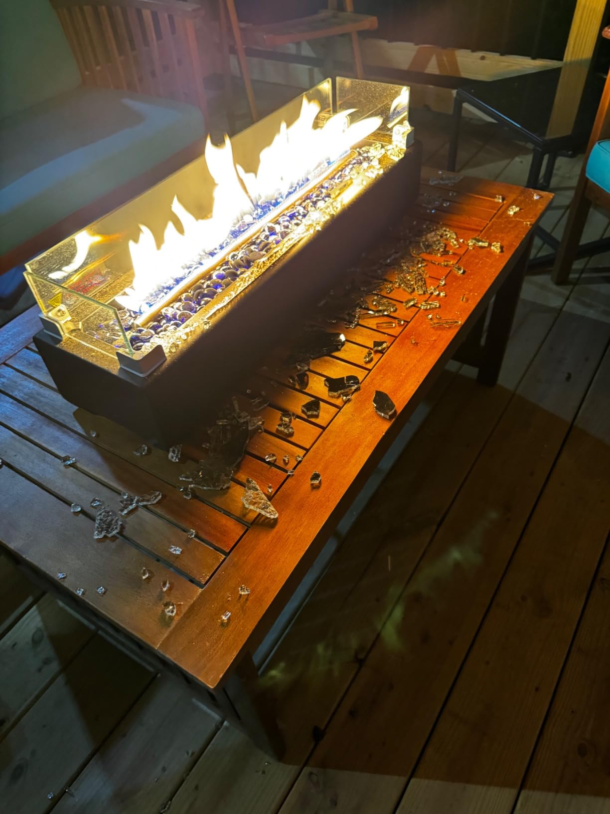36-inch Table Top Propane Fire Pit, 40,000 BTU Tabletop Firepit for Patio, Outdoor Portable Rectangular Fire Bowl w/Wind Glass Shield, Glass Rocks - Carbon Gray customer photo 1