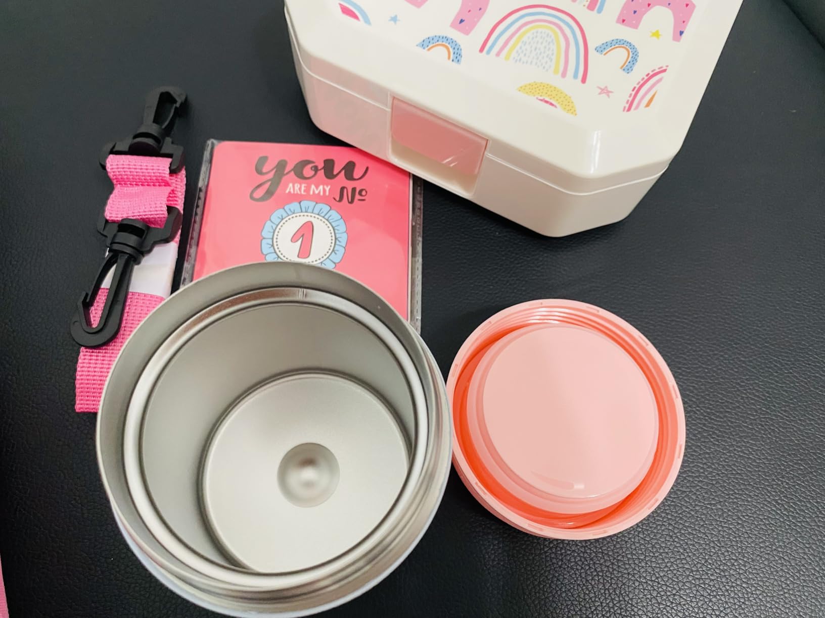 wiwens Bento Lunch Box for Kids with 12oz Soup Thermo Leak-Proof Lunch Food Container with 5 Compartment Thermo Hot Food Jar and Insulated Lunch Bag for Kid Toddler Girls Boys to School customer photo 1