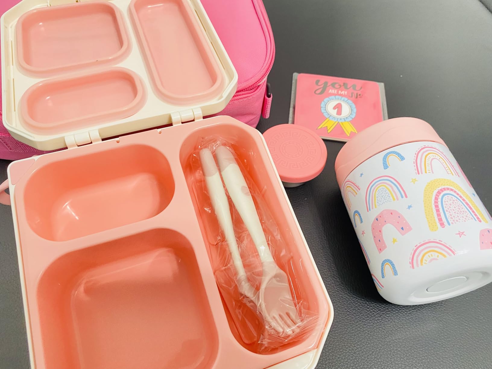 wiwens Bento Lunch Box for Kids with 12oz Soup Thermo Leak-Proof Lunch Food Container with 5 Compartment Thermo Hot Food Jar and Insulated Lunch Bag for Kid Toddler Girls Boys to School customer photo 2