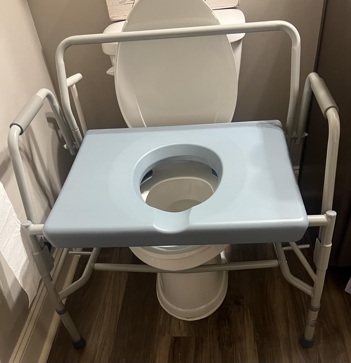 DMI Drop Arm Portable Toilet Commode, Extra-Wide Seat, 500 Pound Weight Capacity, Bucket with Lid Included, Adjustable Legs, Elderly Assistance Products, Grey customer photo 2
