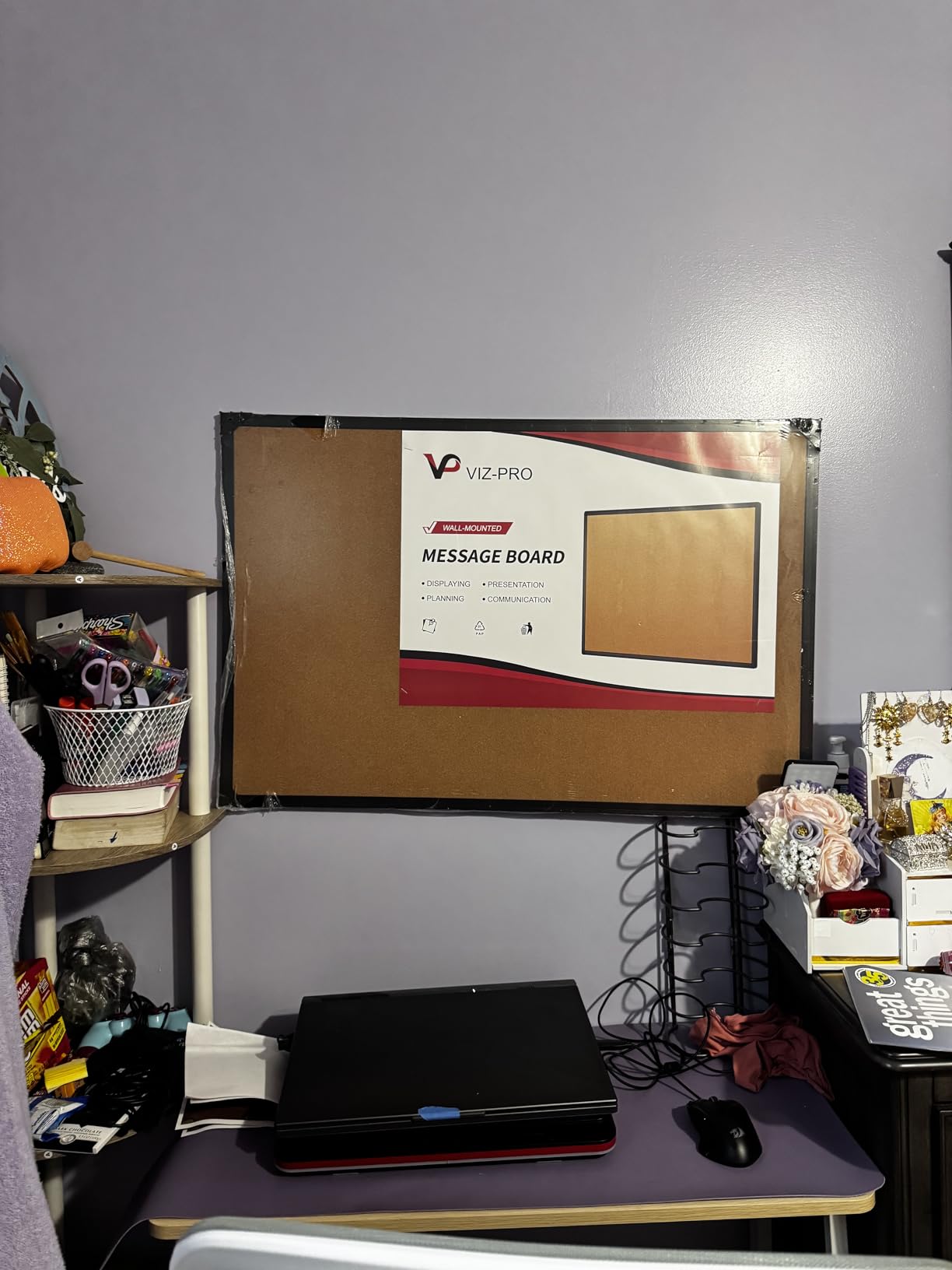 VIZ-PRO Cork Notice Board, 36 X 24 Inches, Cork Bulletin Board with Black Aluminium Frame customer photo 1