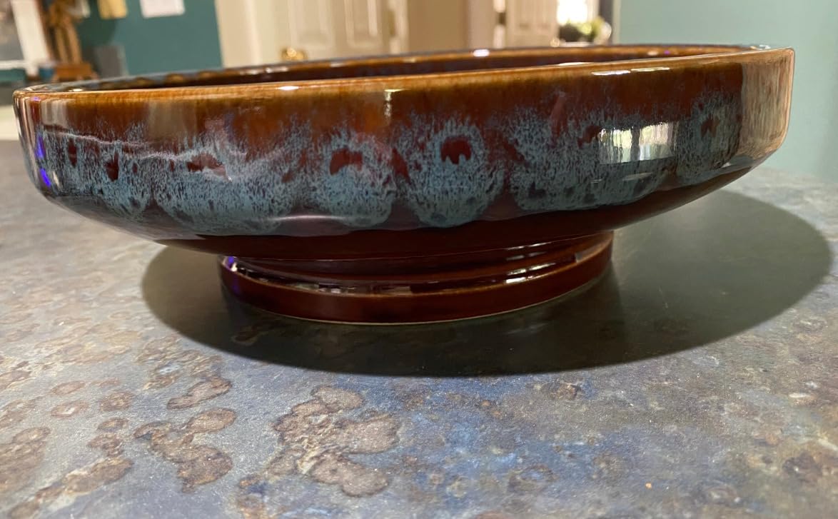 Ceramic Fruit Bowl for Kitchen Counter, Decorative Pedestal Bowl for Table Countertop, Large Footed Serving Bowl, 10.2 Inch (peacock Green) customer photo 2