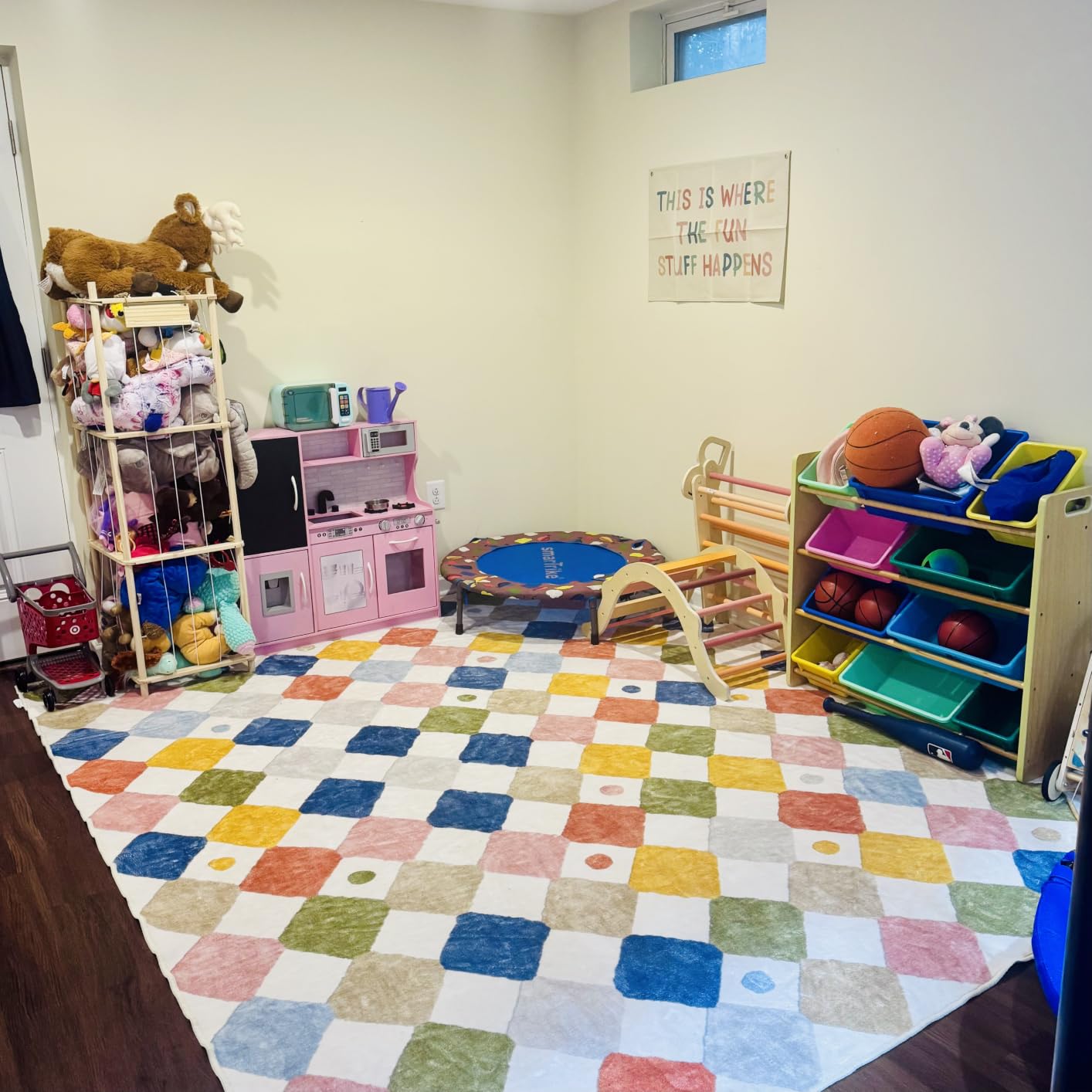 jinchan 5x7 Nursery Rug Washable Kids Playroom Rug Colorful Classroom Decor | Soft, Non-Slip, Cute, Kid-Friendly, Checkered Diamond Design, Play Mat, Cream Background, Bedroom, Dorm, Daycare, Living Room customer photo 1