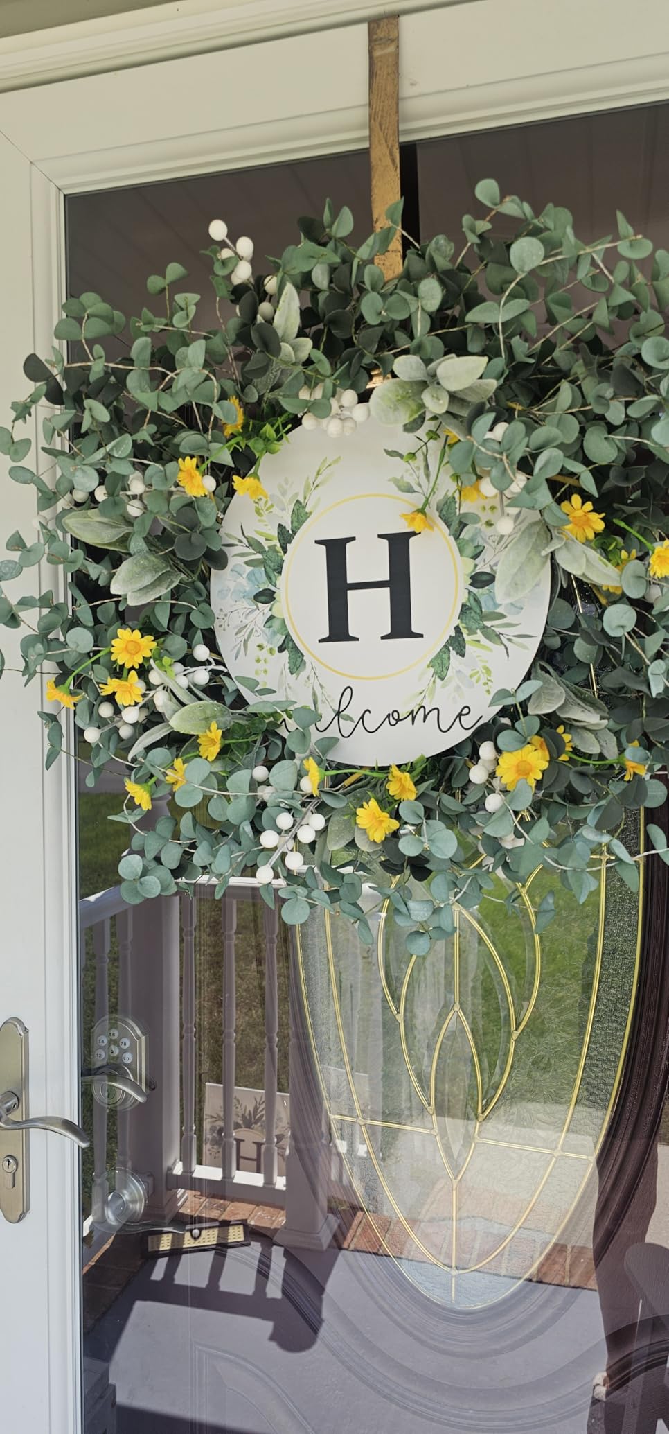 Monogram Letter A Wreaths for Front Door Wreath Wooden Welcome Sign for Front Door Decor Floral Family Last Name Initial House Warming Spring Summer Porch Rustic Wall Home Kitchen Boho Decorations customer photo 2