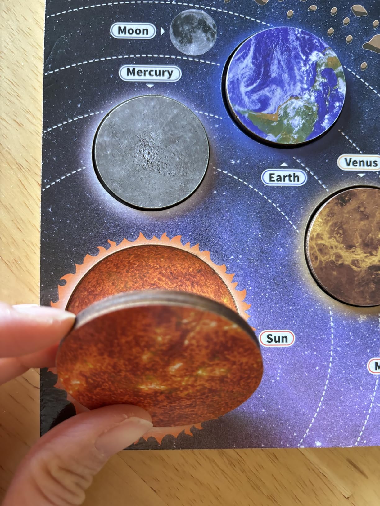 Solar System Wooden Puzzle Toys for Kids 3-5, Toddler Outer Space Montessori Planet Toys Gifts for Girls & Boys, Preschool Solar System Learning Planet Wood Puzzle Board Sensory STEM Game customer photo 1