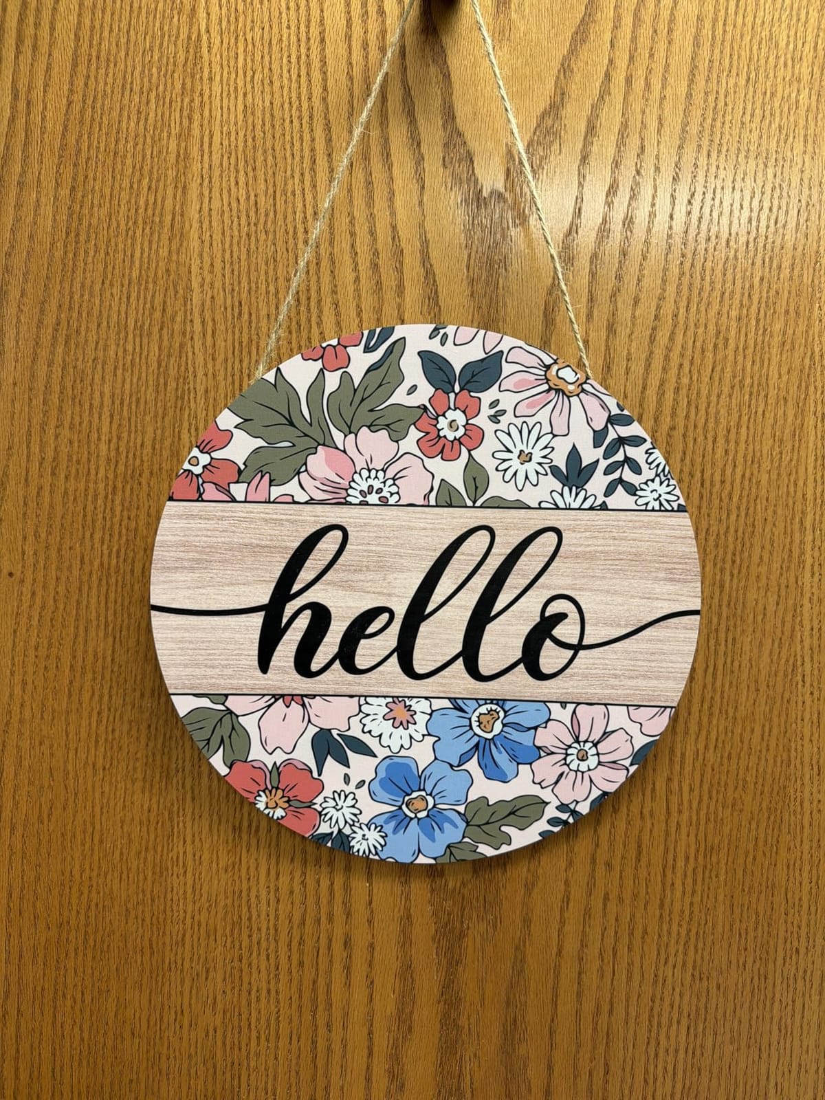 Whaline Vintage Hello Front Door Sign Boho Flower Welcome Wall Sign Colorful Floral Wooden Hanging Wreath for Spring Summer Holiday Indoor Outdoor Farmhouse Home Porch Window Decor customer photo 1