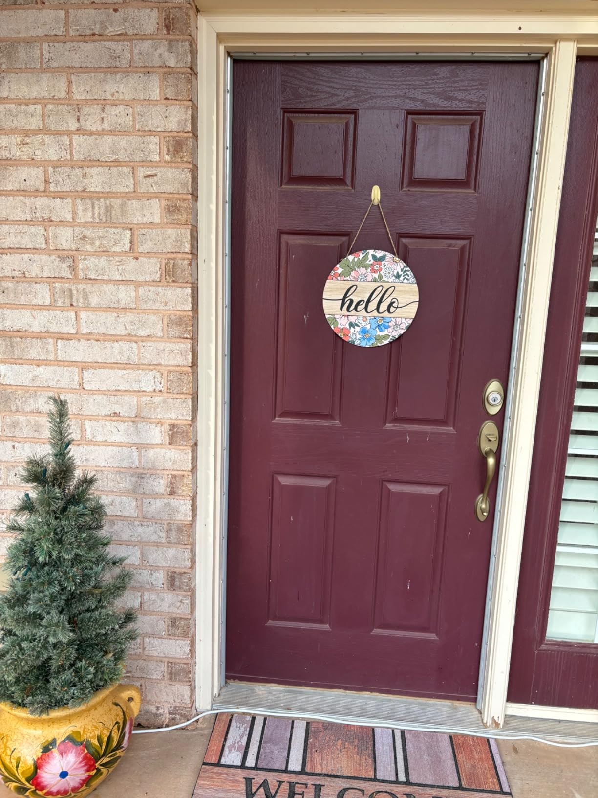 Whaline Vintage Hello Front Door Sign Boho Flower Welcome Wall Sign Colorful Floral Wooden Hanging Wreath for Spring Summer Holiday Indoor Outdoor Farmhouse Home Porch Window Decor customer photo 2
